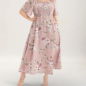BloomChic Smocked Bodice Floral Garden Maxi in Blush